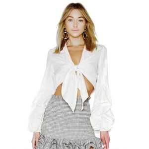 PETERSYN REVOLVE WHITE STRIPED TIE-FRONT CROP TOP